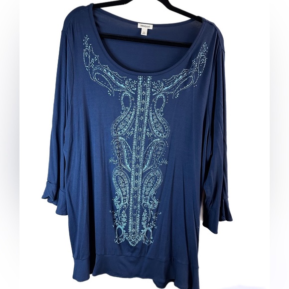 Woman’s Westport Blouse. Size 2X Royal Blue. Accented with Silver Rivets - Picture 1 of 5